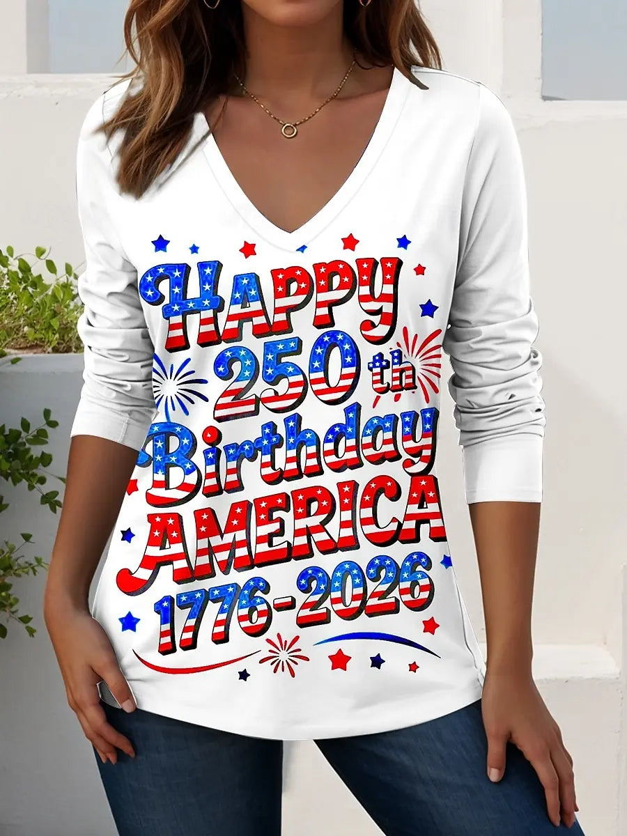 US Flag 250th anniversary Pattern Vintage Women's Long Sleeve T-shirt Summer 3D Print Casaul  polyester Tops Women Clothing