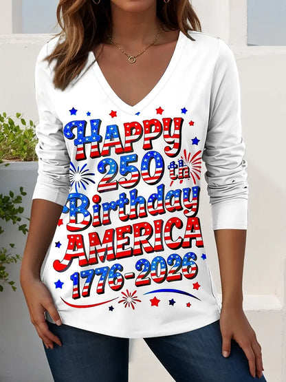 US Flag 250th anniversary Pattern Vintage Women's Long Sleeve T-shirt Summer 3D Print Casaul  polyester Tops Women Clothing