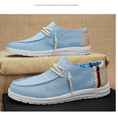 Spring Summer Blue Casual Boat Shoes Lightweight Slip-on Driving Shoes Men Low-cut Breathable Canvas Men Shoes Loafers