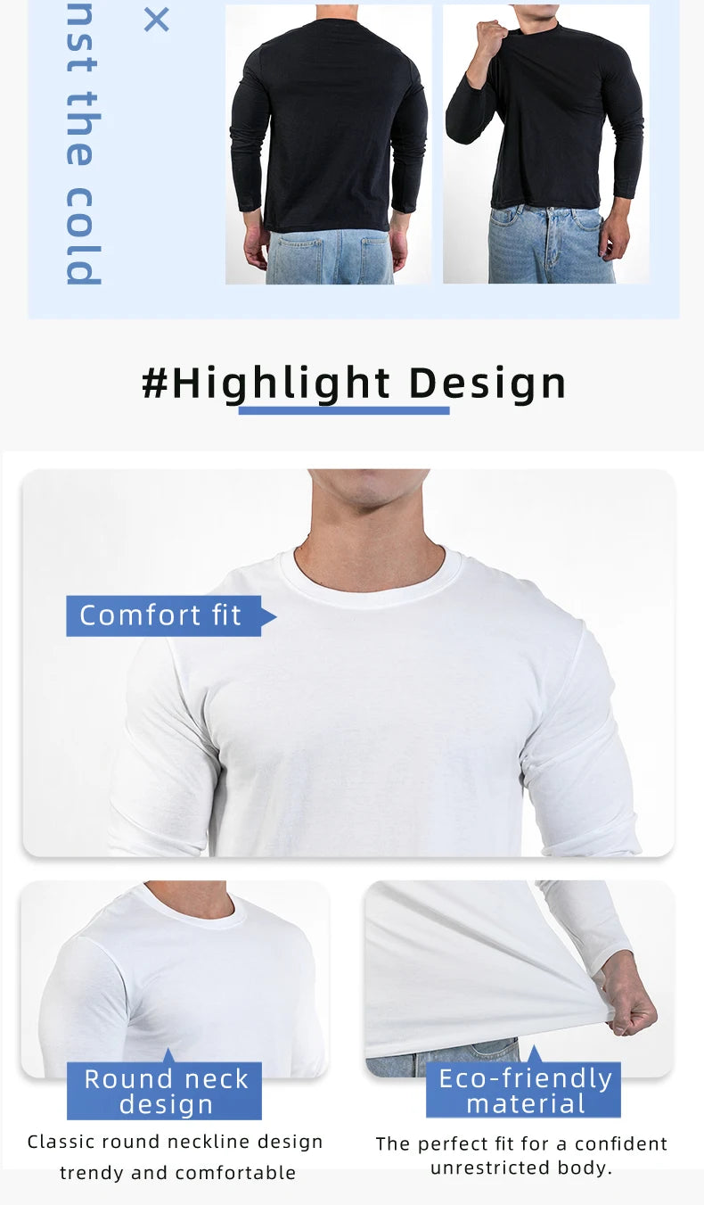 🔥👕 Men’s Heavyweight Long Sleeve T-Shirt – Breathable Cotton Casual Loose Fit Top