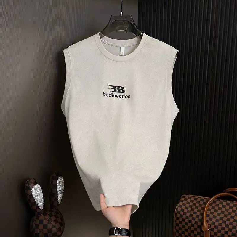 Men's Summer Sleeveless T-shirt Casual Washed Print Tank Tops Male O-neck Breathable Vest For Daily Gym Workout Streetwear