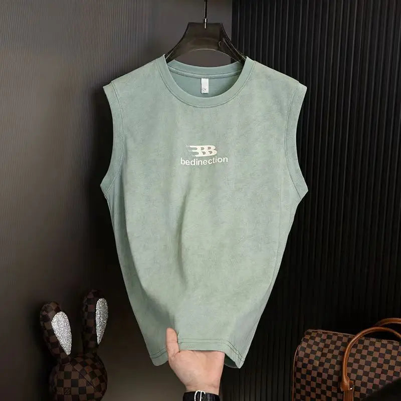 Men's Summer Sleeveless T-shirt Casual Washed Print Tank Tops Male O-neck Breathable Vest For Daily Gym Workout Streetwear