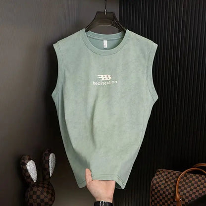 Men's Summer Sleeveless T-shirt Casual Washed Print Tank Tops Male O-neck Breathable Vest For Daily Gym Workout Streetwear