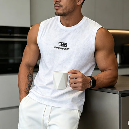 Men's Summer Sleeveless T-shirt Casual Washed Print Tank Tops Male O-neck Breathable Vest For Daily Gym Workout Streetwear
