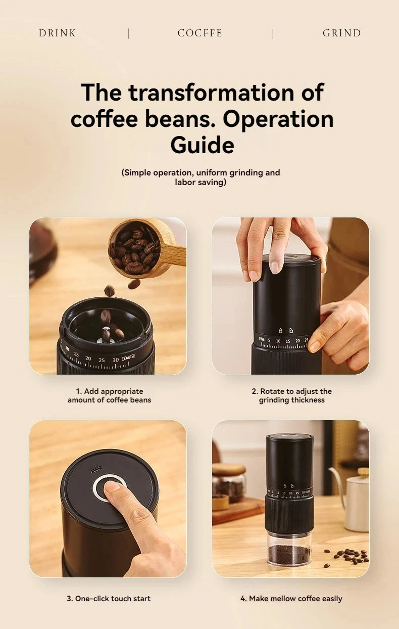 ☕⚡ Portable Electric & Manual Coffee Bean Grinder – 30 Gear Adjustable Rechargeable Coffee Grinder