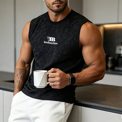 Men's Summer Sleeveless T-shirt Casual Washed Print Tank Tops Male O-neck Breathable Vest For Daily Gym Workout Streetwear