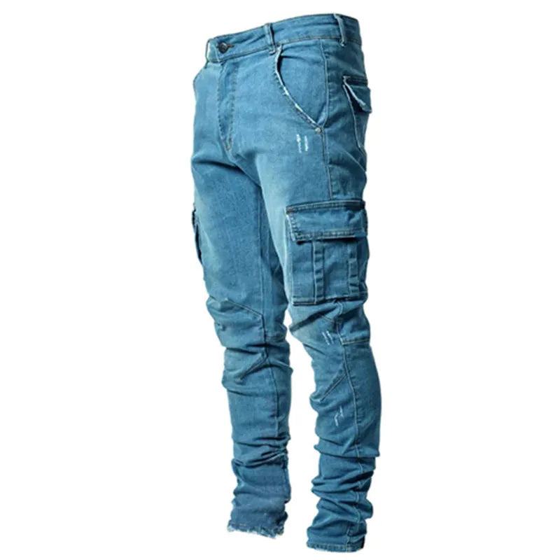👖🔥 New Men’s Cargo Jeans – Multi Pocket Washed Denim Casual Pants for Daily Wear