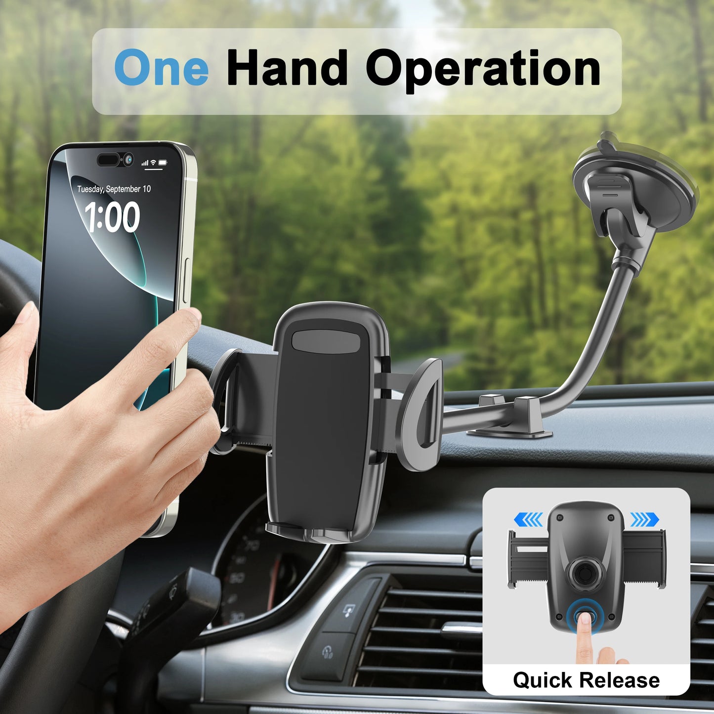 🚗📱 Solid Car & Truck Phone Mount Holder – 11.8" Gooseneck Long Arm Anti-Shake Stand for All Smartphones