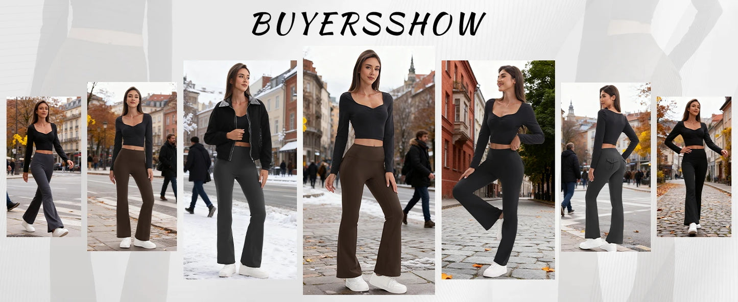 Women's High Waisted Flared Yoga Pants with Pockets Tummy Control Bootcut Leggings for Gym Fitness Casual Wear