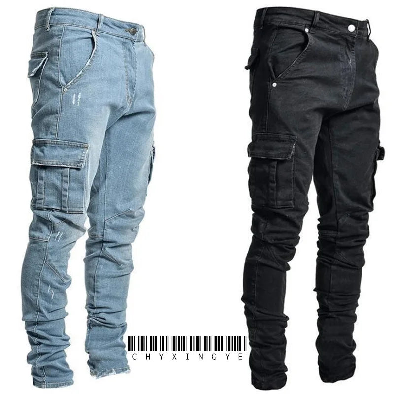 👖🔥 New Men’s Cargo Jeans – Multi Pocket Washed Denim Casual Pants for Daily Wear