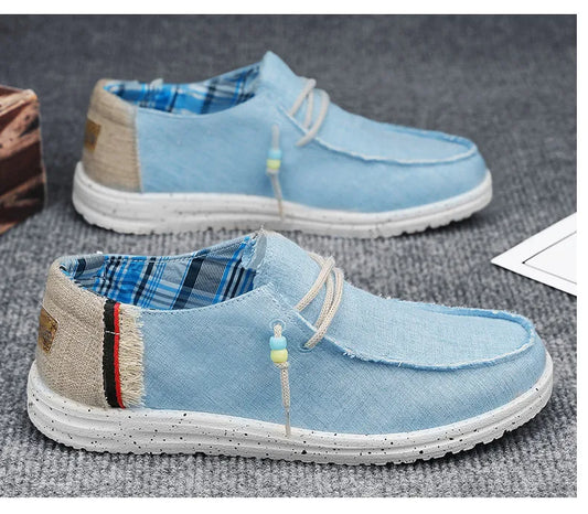 Spring Summer Blue Casual Boat Shoes Lightweight Slip-on Driving Shoes Men Low-cut Breathable Canvas Men Shoes Loafers