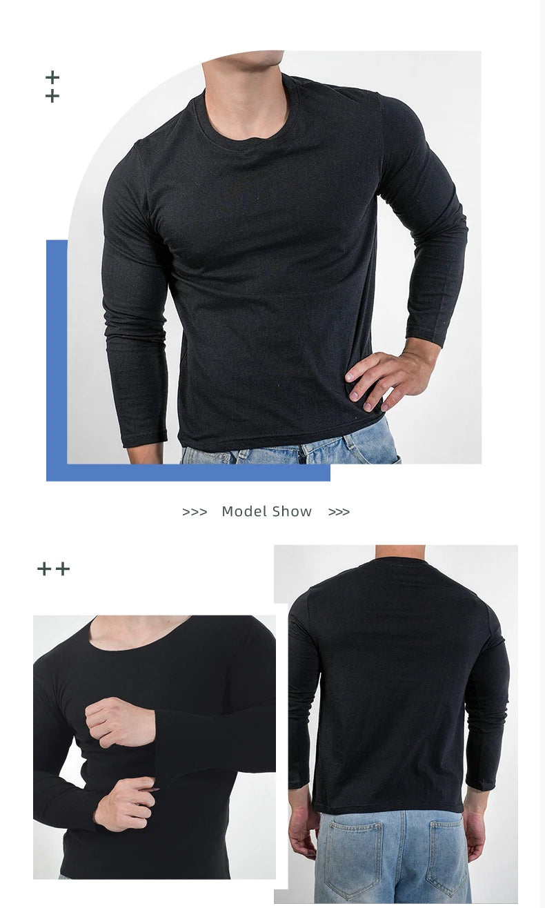 🔥👕 Men’s Heavyweight Long Sleeve T-Shirt – Breathable Cotton Casual Loose Fit Top