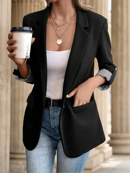 ✨🧥 New Women’s Casual Slim Fit Blazer – Fashion Button Up Jacket with Rolled Sleeves