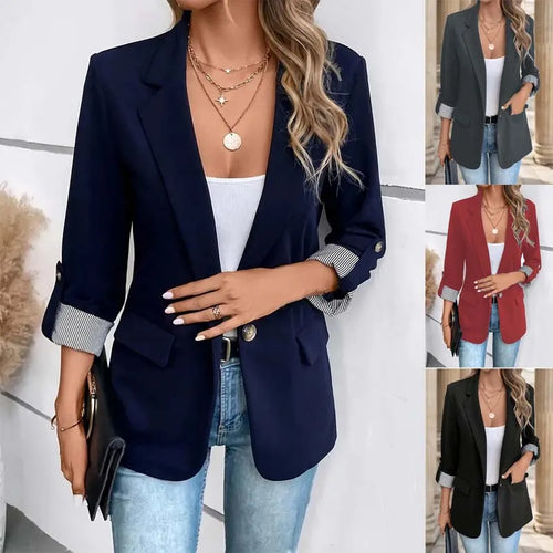 ✨🧥 New Women’s Casual Slim Fit Blazer – Fashion Button Up Jacket with Rolled Sleeves