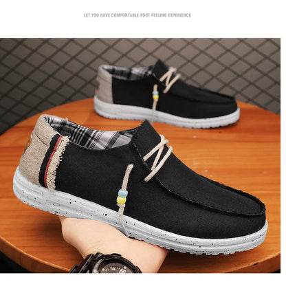 Spring Summer Blue Casual Boat Shoes Lightweight Slip-on Driving Shoes Men Low-cut Breathable Canvas Men Shoes Loafers