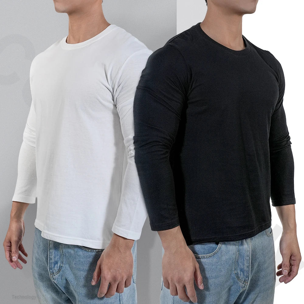 🔥👕 Men’s Heavyweight Long Sleeve T-Shirt – Breathable Cotton Casual Loose Fit Top