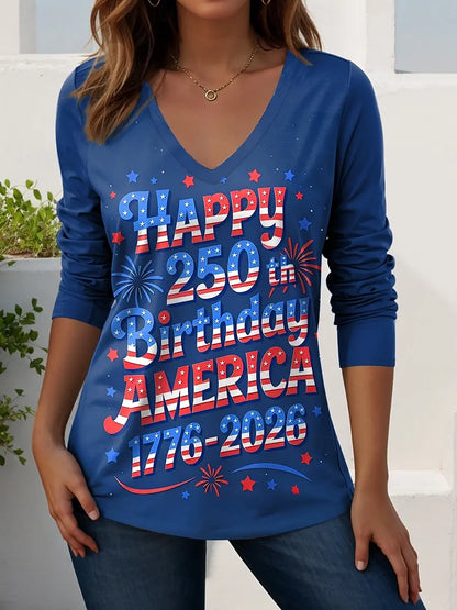 US Flag 250th anniversary Pattern Vintage Women's Long Sleeve T-shirt Summer 3D Print Casaul  polyester Tops Women Clothing