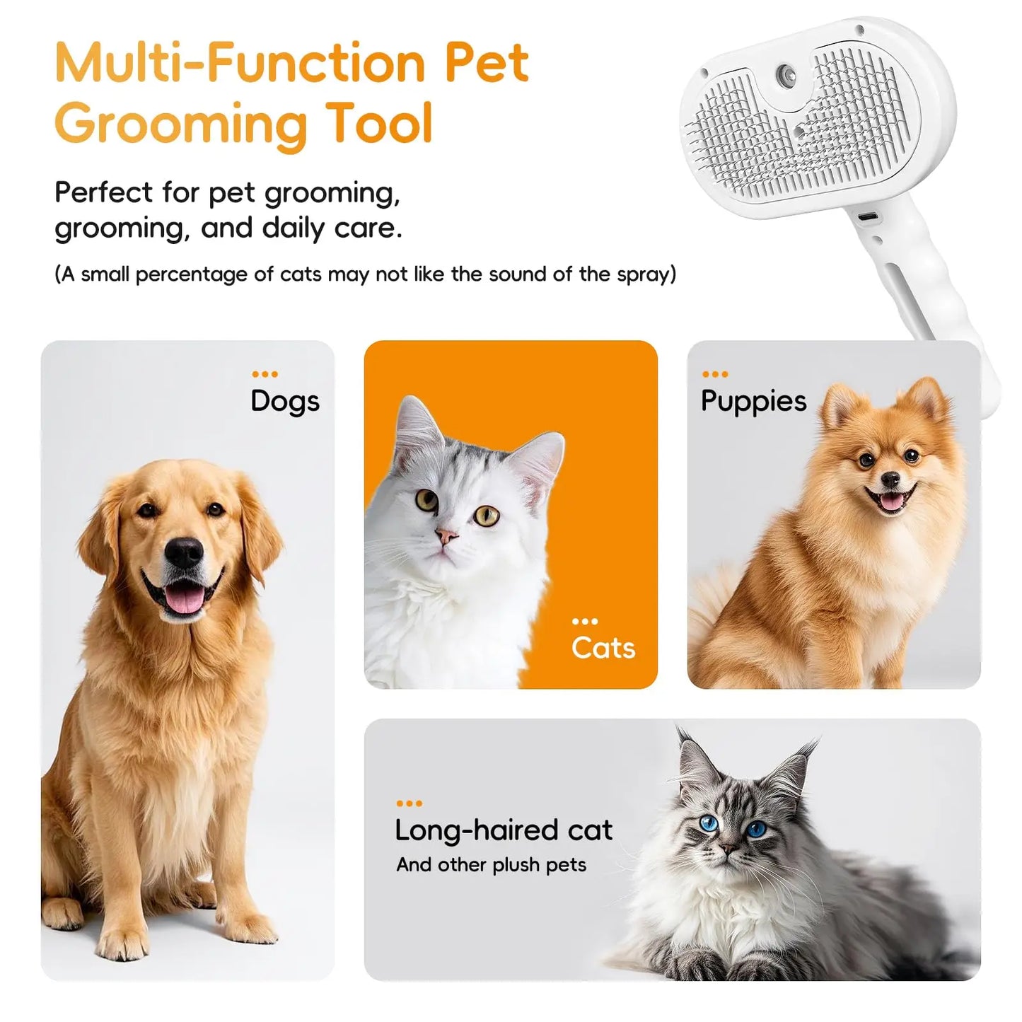 3in1 Pet Steam Spray Grooming Brush for Dogs Cats Electric Hair Removal Comb Massage Anti-Tangle Steamy Floating Hair Cleaning