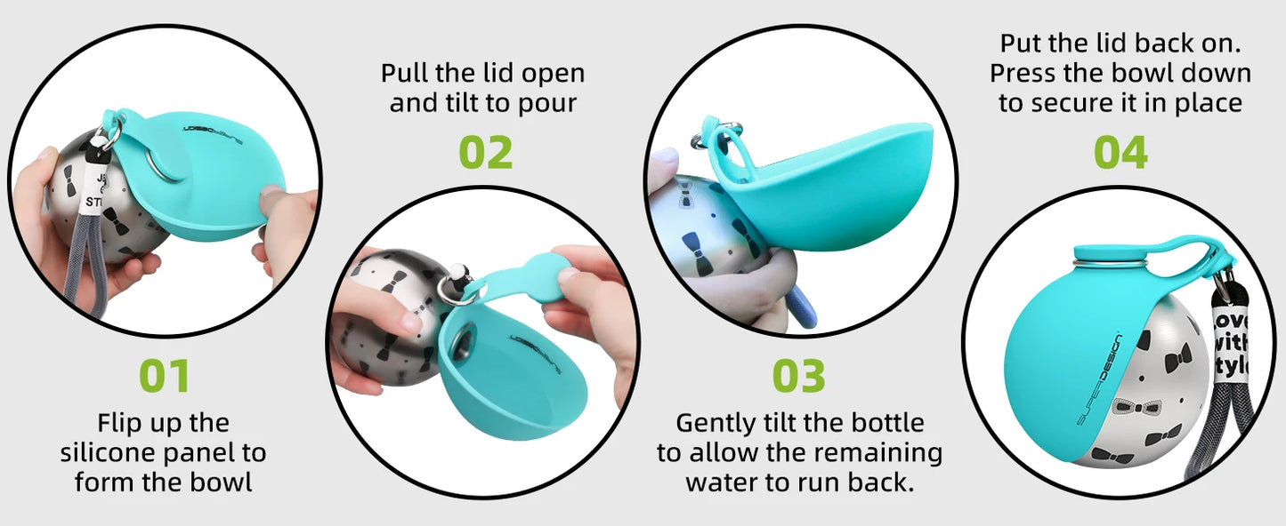 2-in-1 Portable Dog Water Bottle for Small Dogs - Leak-Proof & Compact Dog Travel Water Bottle -Stainless Steel Bottle & Silicon