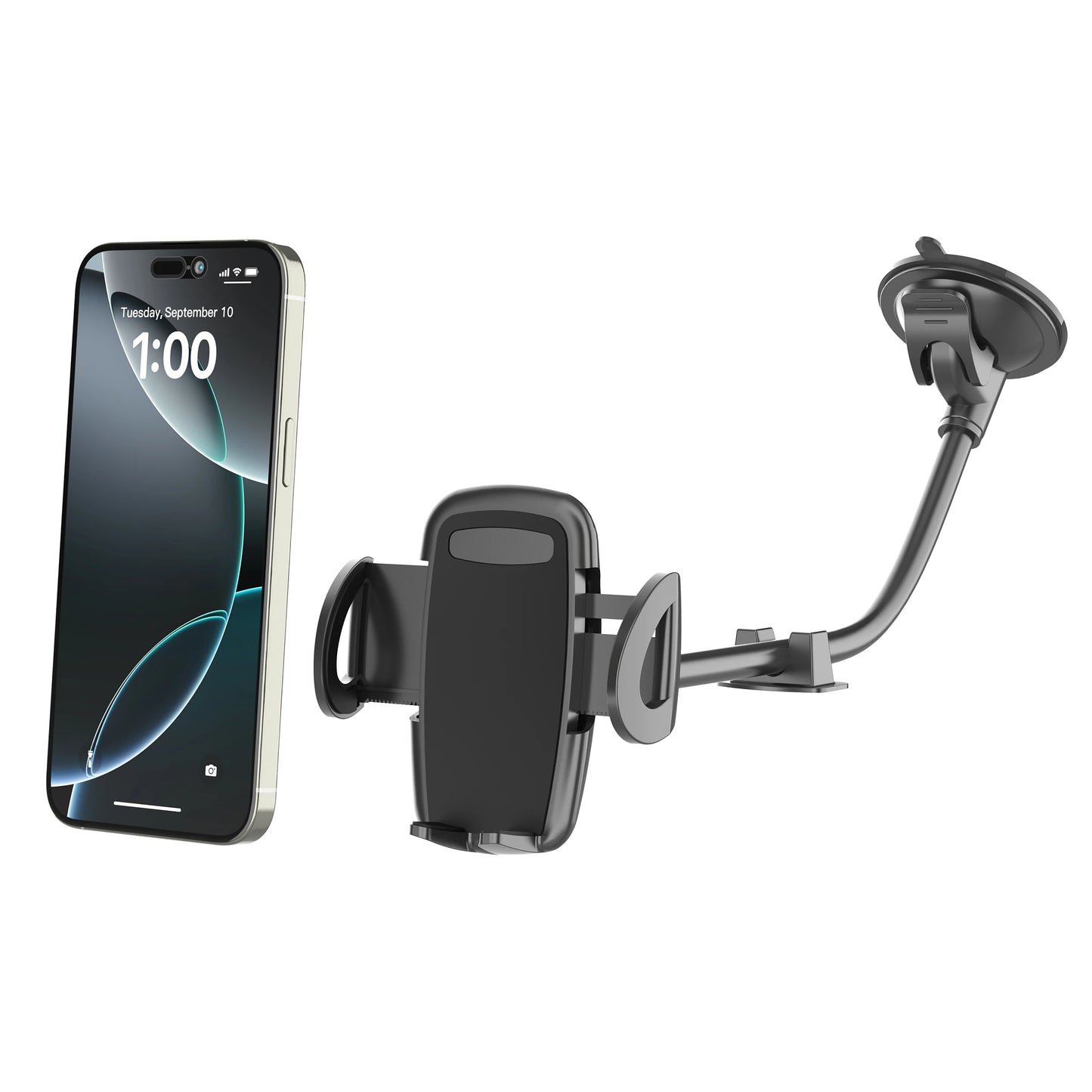 🚗📱 Solid Car & Truck Phone Mount Holder – 11.8" Gooseneck Long Arm Anti-Shake Stand for All Smartphones