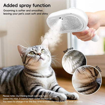 3in1 Pet Steam Spray Grooming Brush for Dogs Cats Electric Hair Removal Comb Massage Anti-Tangle Steamy Floating Hair Cleaning