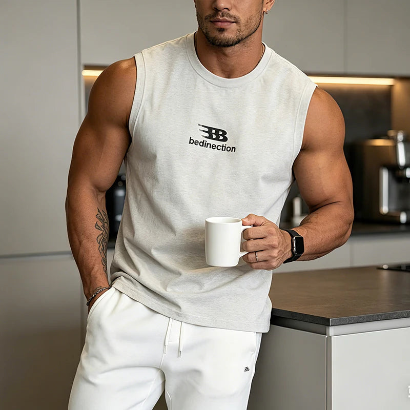 Men's Summer Sleeveless T-shirt Casual Washed Print Tank Tops Male O-neck Breathable Vest For Daily Gym Workout Streetwear