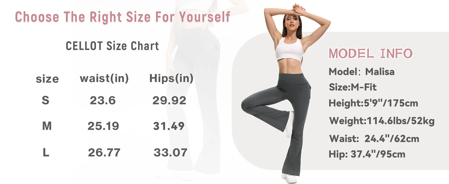 Women's High Waisted Flared Yoga Pants with Pockets Tummy Control Bootcut Leggings for Gym Fitness Casual Wear