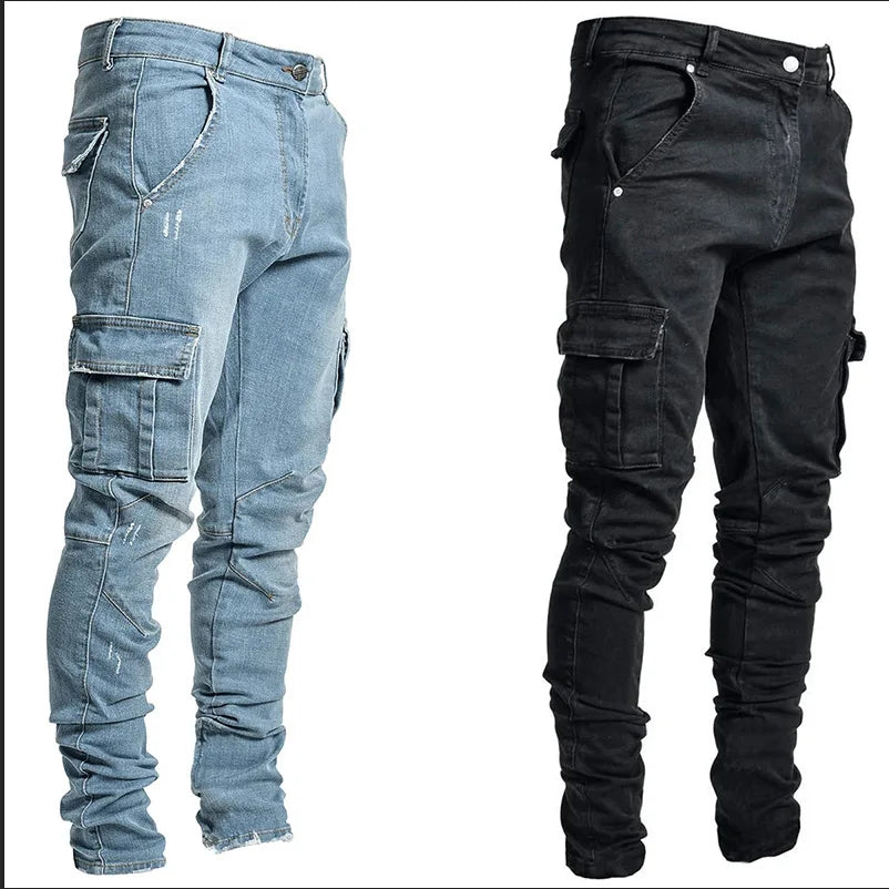 👖🔥 New Men’s Cargo Jeans – Multi Pocket Washed Denim Casual Pants for Daily Wear
