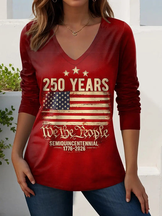US Flag 250th anniversary Pattern Vintage Women's Long Sleeve T-shirt Summer 3D Print Casaul  polyester Tops Women Clothing