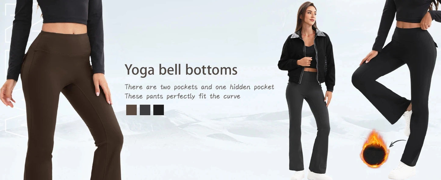 Women's High Waisted Flared Yoga Pants with Pockets Tummy Control Bootcut Leggings for Gym Fitness Casual Wear