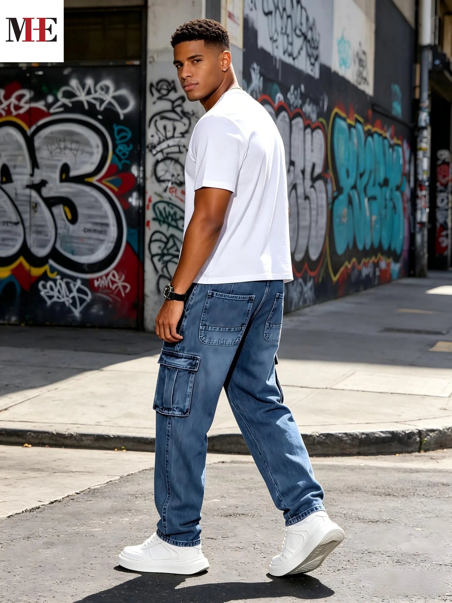 👖🔥 35% OFF HME Men’s Loose Fit Denim Pants – Casual Straight Leg Cargo Jeans