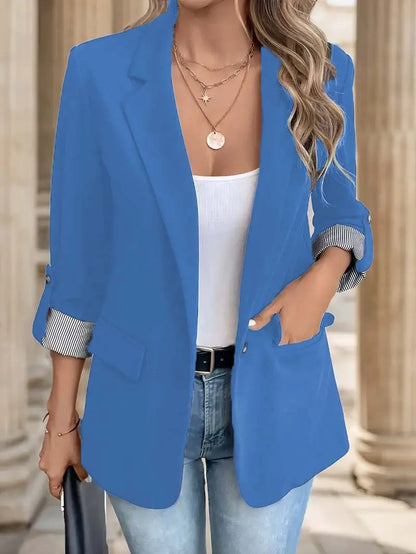 ✨🧥 New Women’s Casual Slim Fit Blazer – Fashion Button Up Jacket with Rolled Sleeves