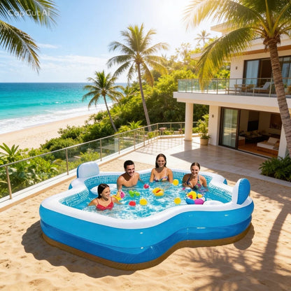 💦 LAST DAY 40% OFF 💦 10FT Family Pool with Seats 🏖️ 🛋️ 2 Inflatable Backrest Seats | Relax & Chill at Home ☀️