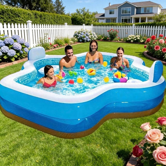 💦 LAST DAY 40% OFF 💦 10FT Family Pool with Seats 🏖️ 🛋️ 2 Inflatable Backrest Seats | Relax & Chill at Home ☀️